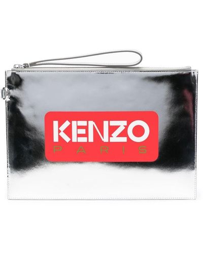 KENZO Iconic Logo-print Metallic-leather Clutch Bag - Red