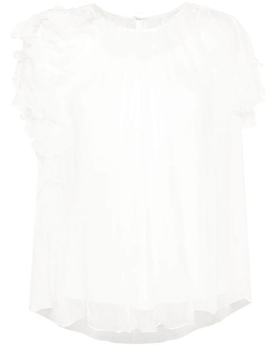 Nissa Floral-appliqué Silk Blouse - White