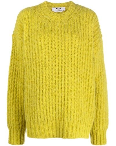 MSGM Chunky-knit Crew-neck Sweater - Yellow