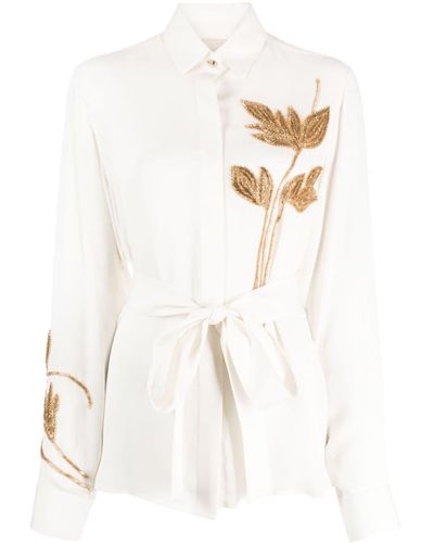 Elie Saab Foliage-embroidered Silk Shirt - White