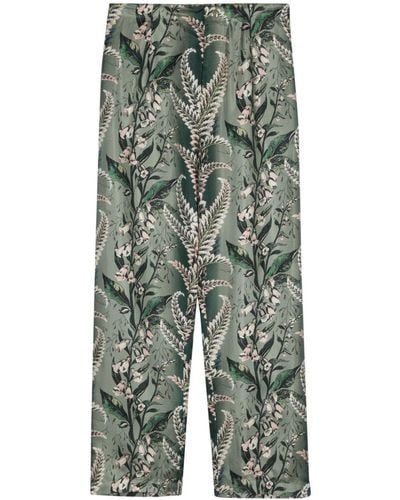 Etro Floral-print Silk Trousers - Green