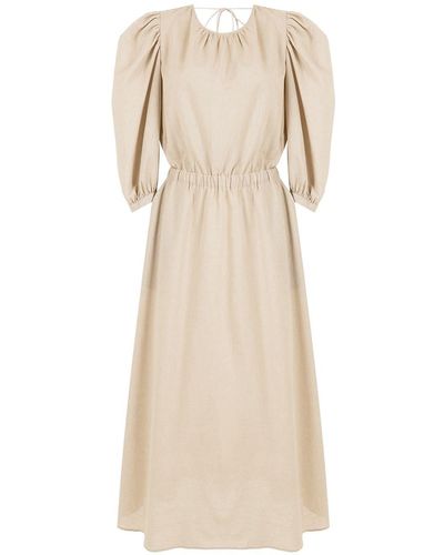 Isolda Midi-length Puff Sleeve Dress - Natural