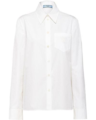 Prada Logo-embroidered Poplin Shirt - White