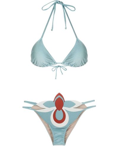 Adriana Degreas Orchid-motif Cut-out Bikini - Blue