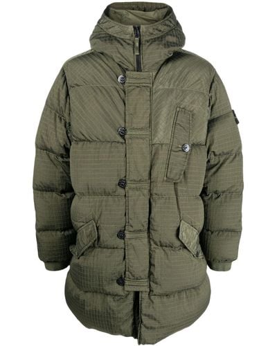 Stone Island Compass-patch Hooded Down Jacket - Green