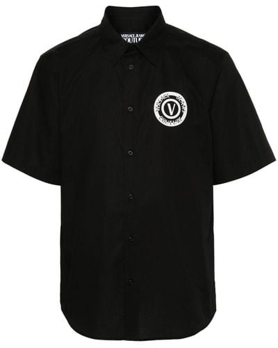 Versace V-emblem Cotton Shirt - Black