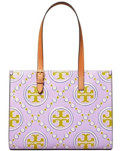 Tory Burch Lavender Cloud-new Ivory Small T Monogram Bag With Contrast Embossing - Purple