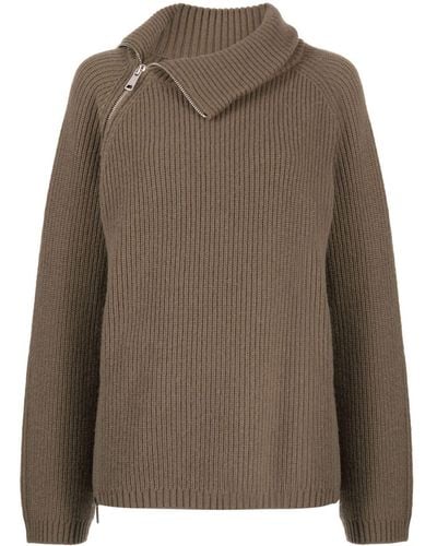 B+ AB Half-zip Ribbed Sweater - Brown