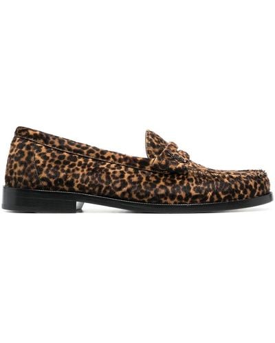 Saint Laurent Leopard-print Calf Hair Loafers - Brown
