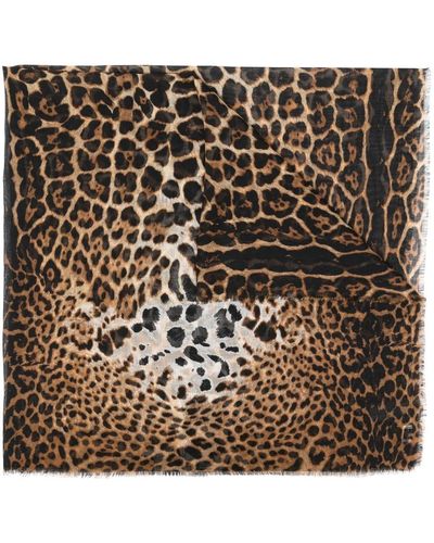 Saint Laurent Leopard-print Knitted Scarf - Metallic