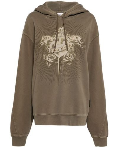 Jean Paul Gaultier Crystal-embellished cotton hoodie - Grün