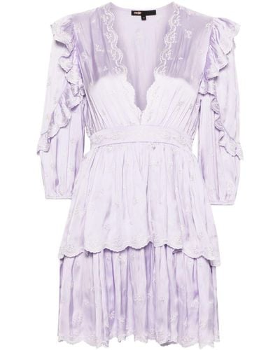 Maje Scalloped-neck Tiered-skirt Woven Mini Dress - Purple