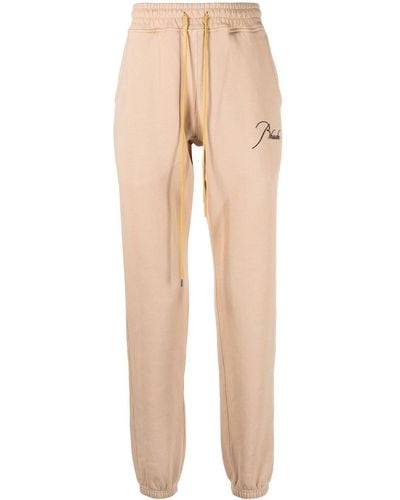 Rhude Embroidered-logo Cotton Track Trousers - Natural