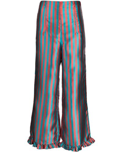 BATSHEVA Striped Jacquard Straight Leg Pants - Blue