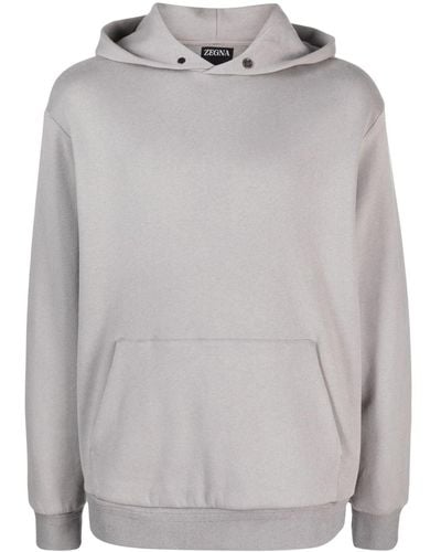 Zegna Slouchy-hood Cotton Blend Hoodie - Gray