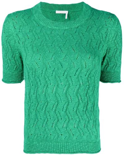See By Chloé Crochet Knit Short-sleeve Sweater - Green