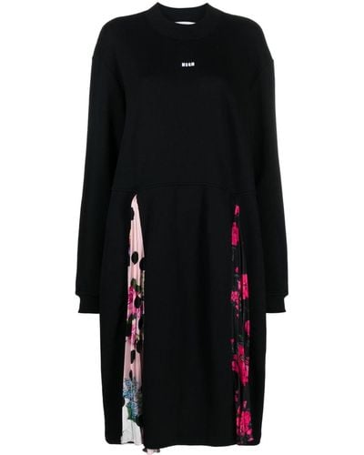 MSGM Floral-print Cotton Midi Dress - Black