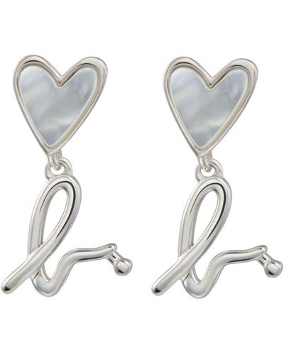 agnès b. Heart-shaped Sterling Silver Drop Earrings - White