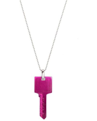 Eera 18kt White Gold Key Pendant Necklace - Pink