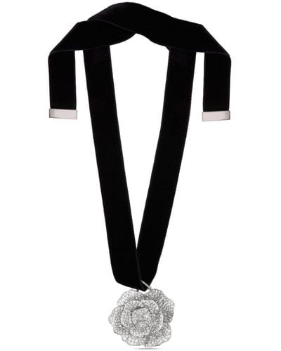 Oscar de la Renta Flower-pendant Velvet Choker Necklace - Black
