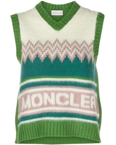 Moncler Logo-intarsia Wool Vest - Green