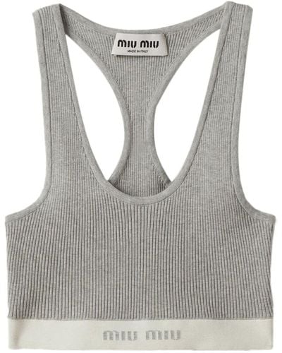 Miu Miu Logo-embroidered Top - Grey