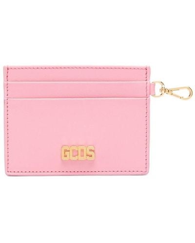 Gcds Comma Logo-plaque Leather Cardholder - Pink