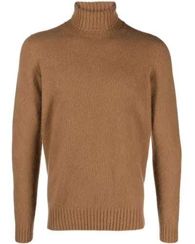 Drumohr Roll-neck Lambs Wool Sweater - Brown