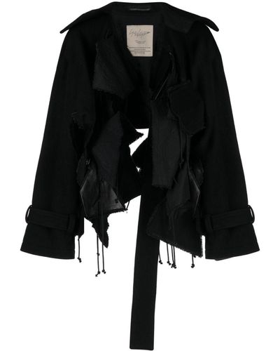 Yohji Yamamoto Distressed Cropped Wool Jacket - Black