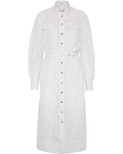 Brunello Cucinelli Striped Shirt Midi Dress - White