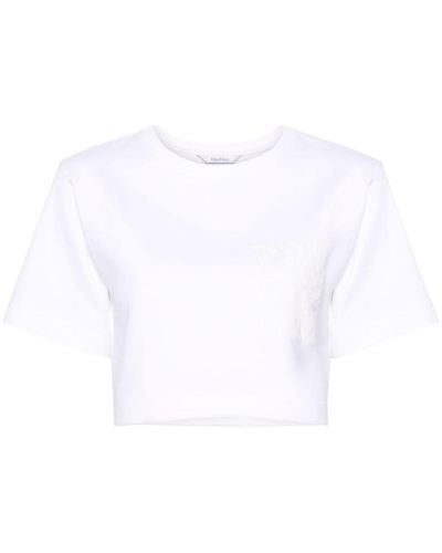 Max Mara Cropped-T-Shirt mit Logo-Print - Weiß