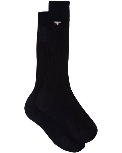 Prada Fine-ribbed Cotton Socks - Black