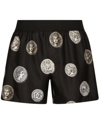 Dolce & Gabbana Graphic-print Silk Boxer Shorts - Black