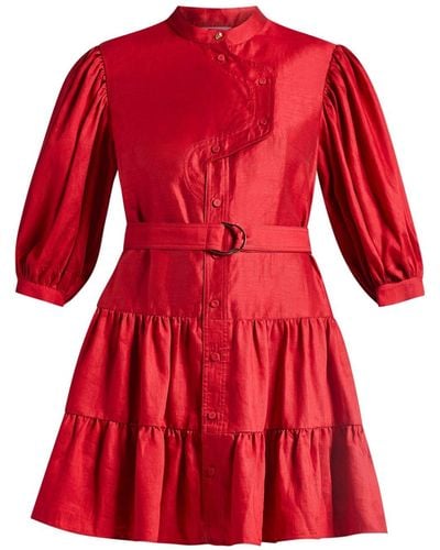 Acler Hundon Linen-blend Belted Minidress - Red