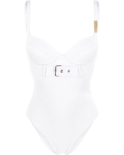 Moschino Logo-plaque Belted Swimsuit - White