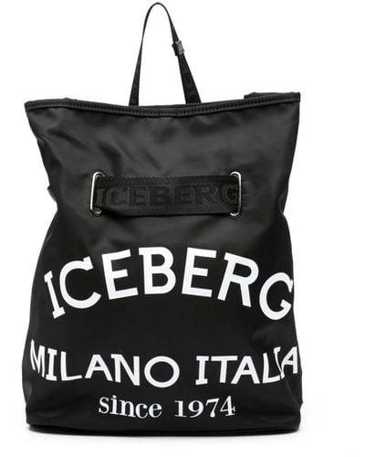 Iceberg Logo-print Gabardine-weave Backpack - Black