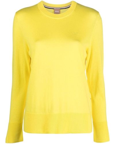 BOSS Logo-embroidered Cotton-blend Sweater - Yellow