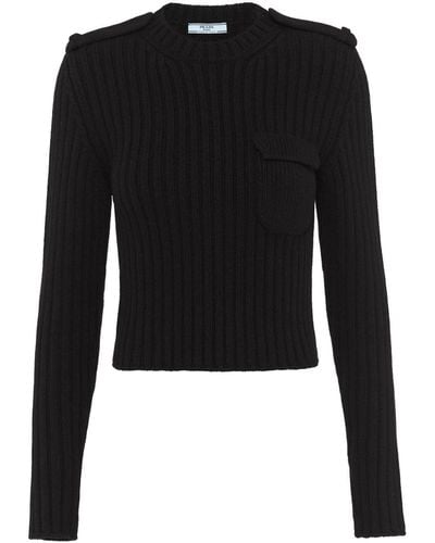 Prada Ribbed-knit Cropped Jumper - Black