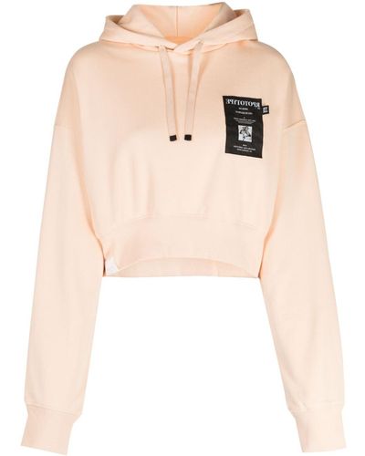 Izzue Logo-patch Cropped Hoodie - Natural