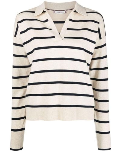 Tommy Hilfiger V-neck Striped Sweater - White
