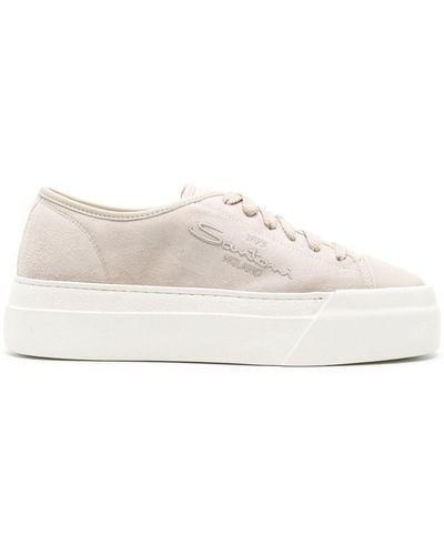 Santoni Suede Flatform Sneakers - White