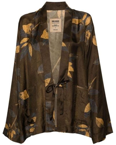 Uma Wang Jester Kimono-Jacke mit Motiv-Print - Braun