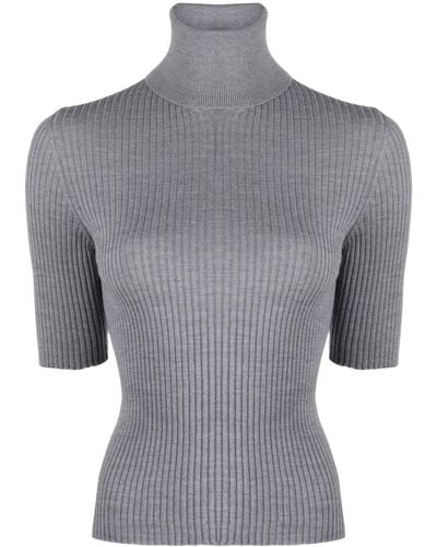 Semicouture Ribbed-knit Virgin Wool T-shirt - Grey