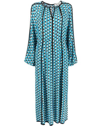 Diane von Furstenberg Robe mi-longue à imprimé géométrique - Bleu