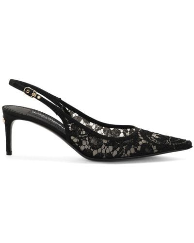 Dolce & Gabbana Pointed-toe Lace-panelled Pumps - Zwart