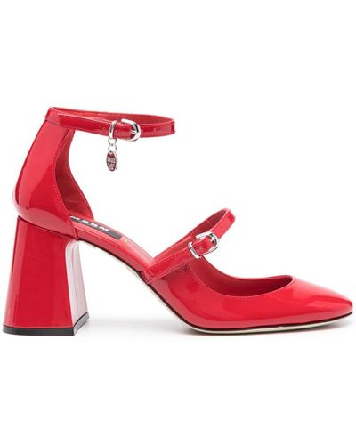 MSGM Logo-charm 90mm Leather Court Shoes - Red