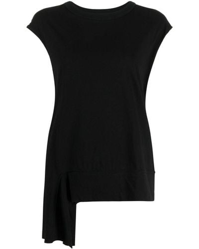 Yohji Yamamoto T-shirt Met Asymmetrische Afwerking - Zwart