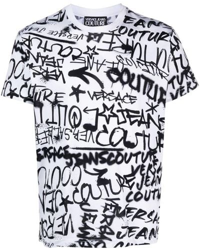 Versace Jeans Couture T-Shirt mit Graffiti-Print - Weiß