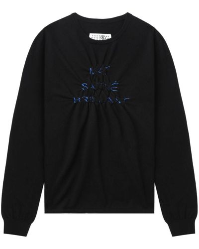 MM6 by Maison Martin Margiela Slogan-print Gathered Sweatshirt - Black