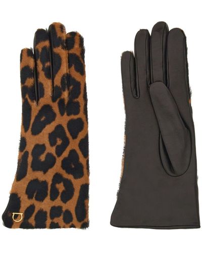 Ferragamo Logo-plaque Leopard-print Gloves - Brown